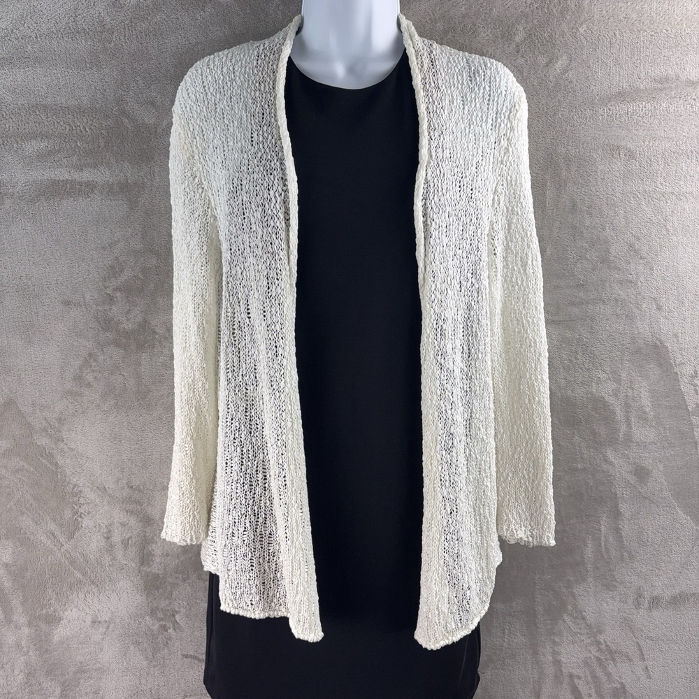 Eileen Fisher Cardigan Womens Size‎ Medium White Knit Open Front Sweater